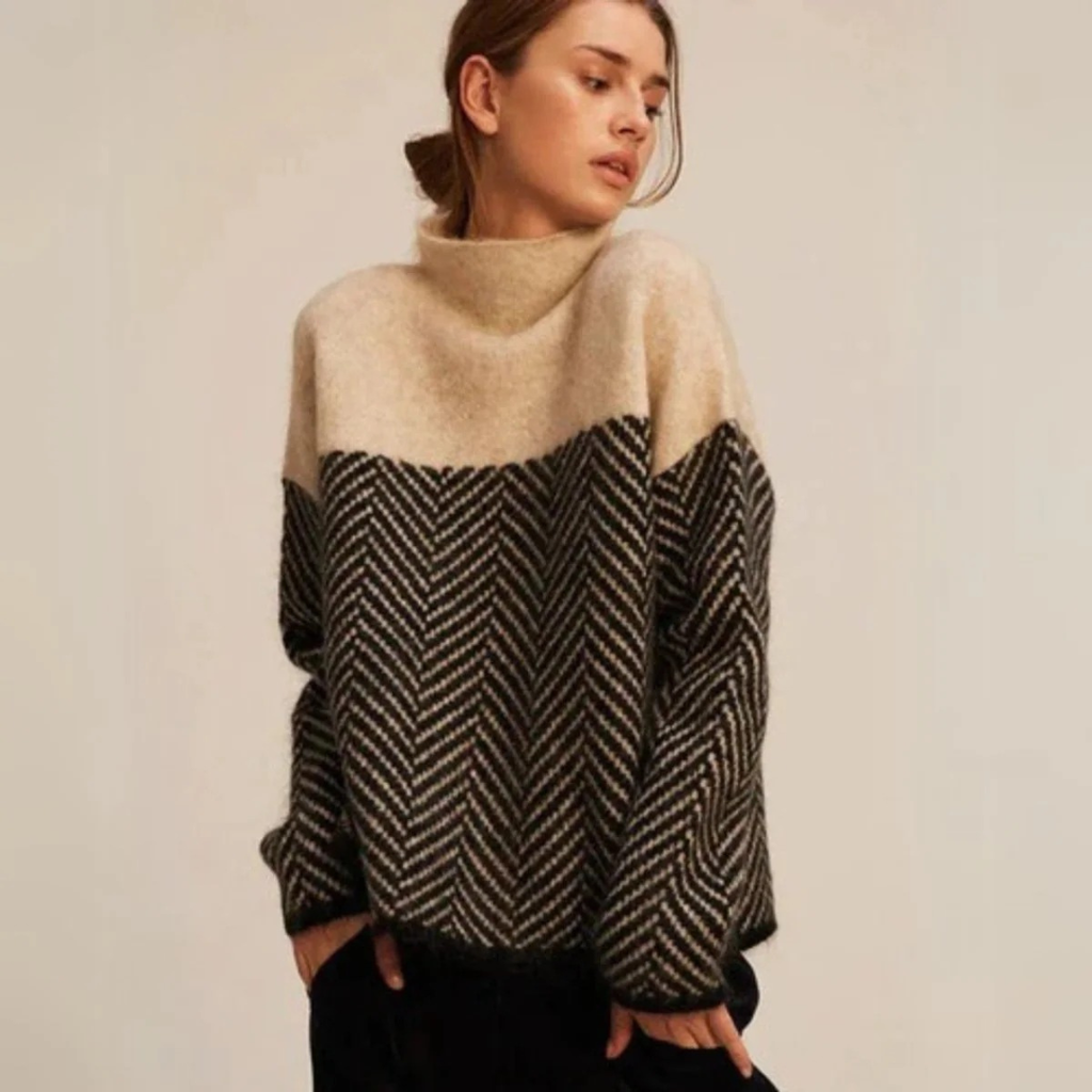 Theresa | Damen Rollkragenpullover mit Zickzack Muster