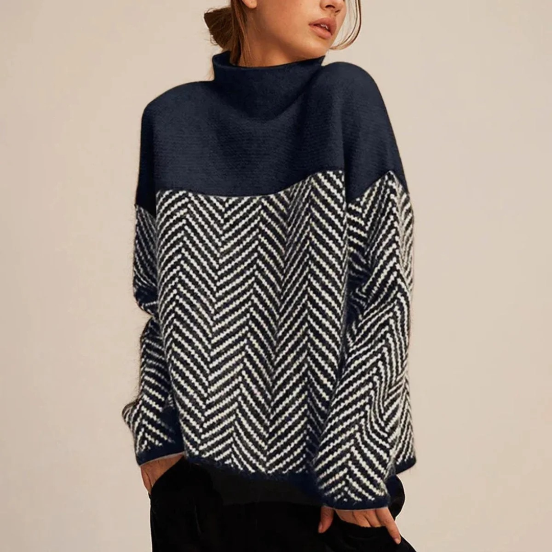 Theresa | Damen Rollkragenpullover mit Zickzack Muster
