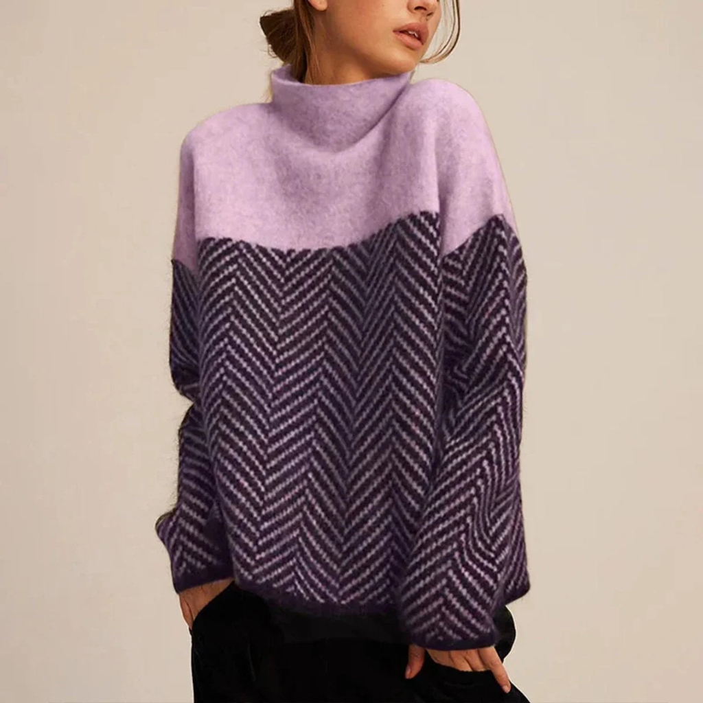 Theresa | Damen Rollkragenpullover mit Zickzack Muster
