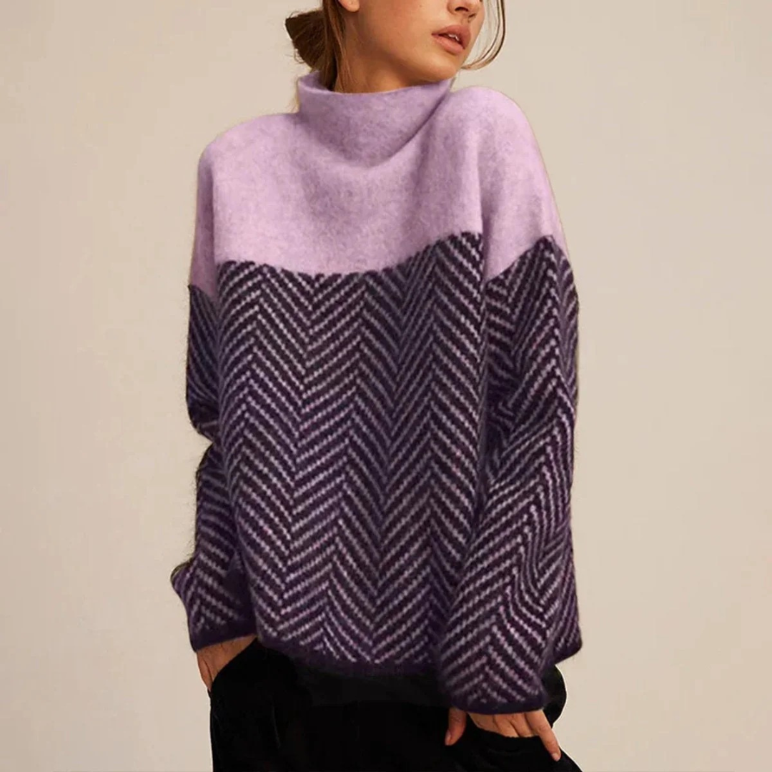 Theresa | Damen Rollkragenpullover mit Zickzack Muster