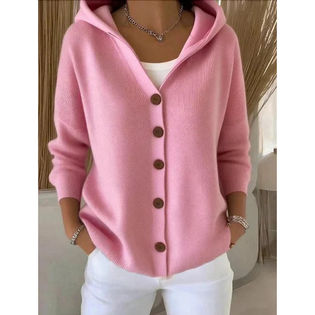 Thusnelda | Damen Bequeme Langarm Strickjacke mit Kapuze