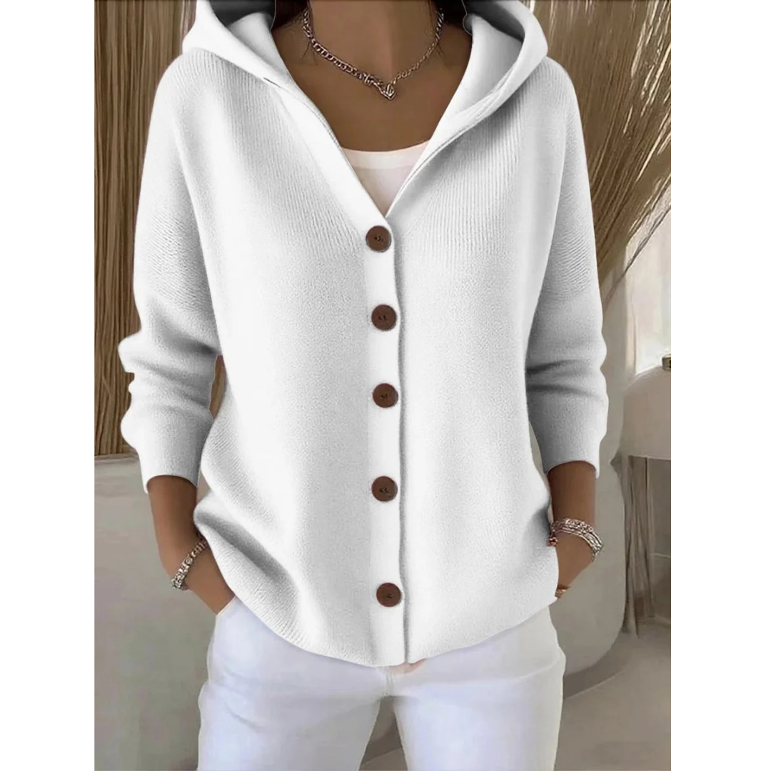Thusnelda | Damen Bequeme Langarm Strickjacke mit Kapuze