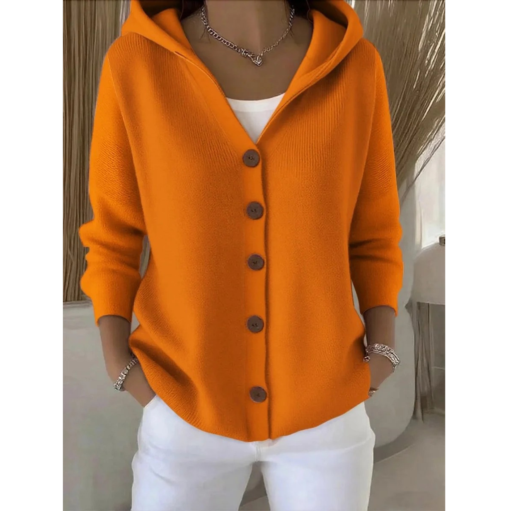 Thusnelda | Damen Bequeme Langarm Strickjacke mit Kapuze