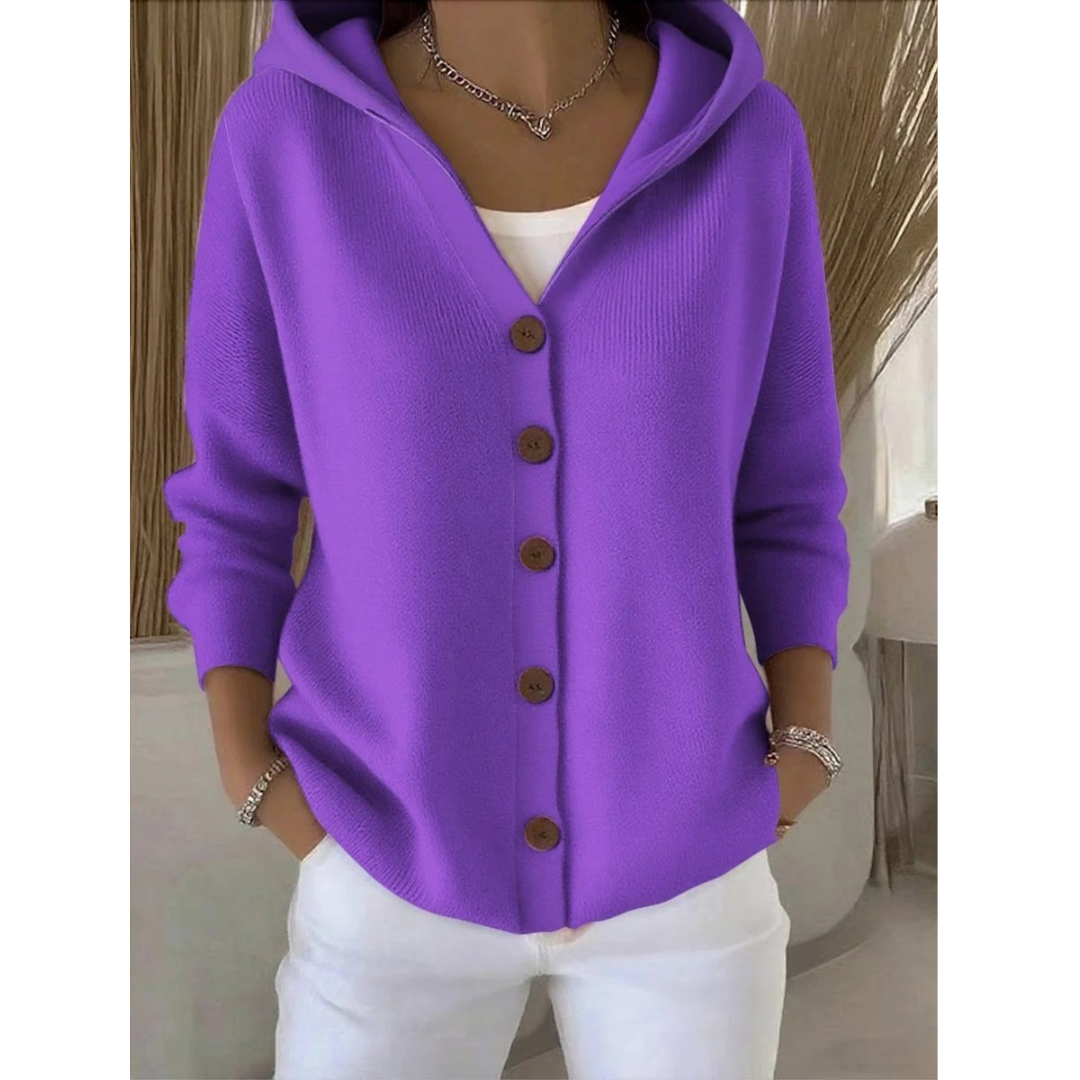 Thusnelda | Damen Bequeme Langarm Strickjacke mit Kapuze