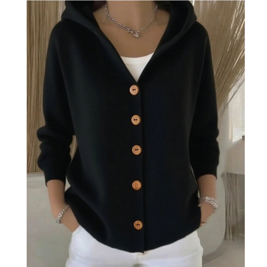 Thusnelda | Damen Bequeme Langarm Strickjacke mit Kapuze