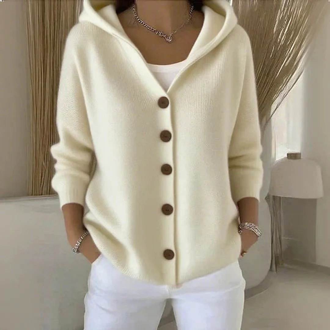 Thusnelda | Damen Bequeme Langarm Strickjacke mit Kapuze