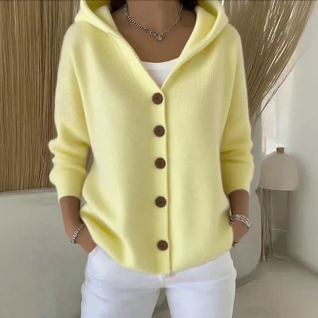 Thusnelda | Damen Bequeme Langarm Strickjacke mit Kapuze