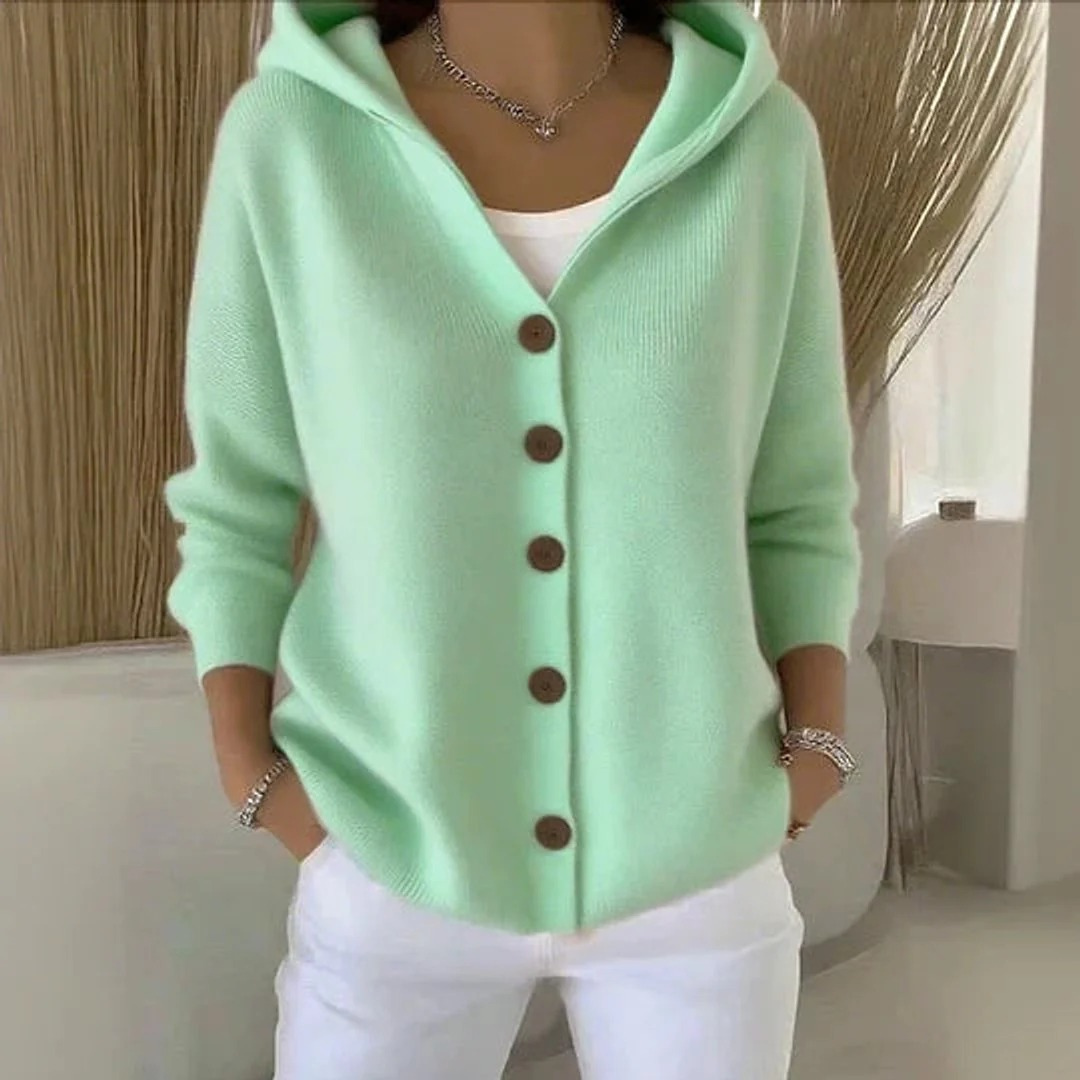 Thusnelda | Damen Bequeme Langarm Strickjacke mit Kapuze