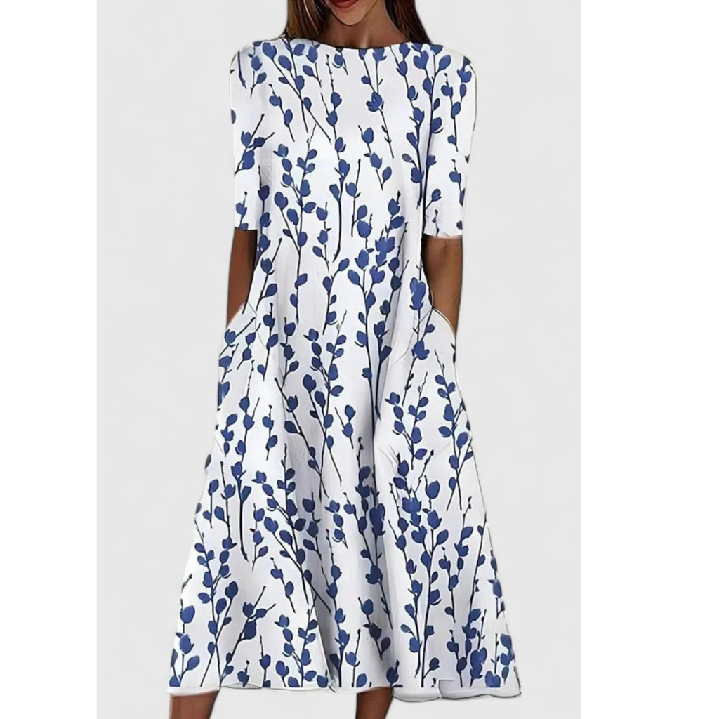 Tia | Damen Baumwoll Midikleid Mit Blumenmuster