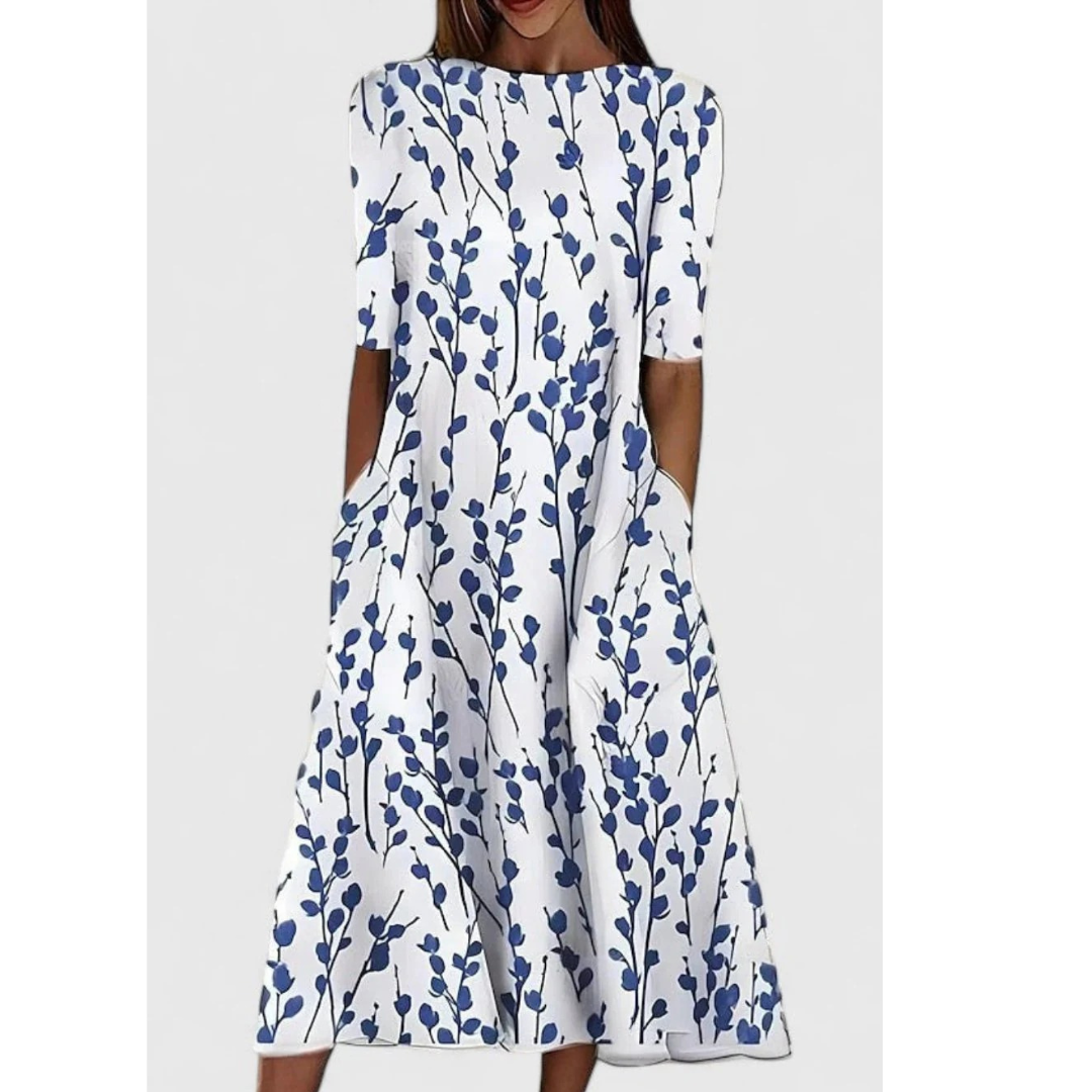 Tia | Damen Baumwoll Midikleid Mit Blumenmuster