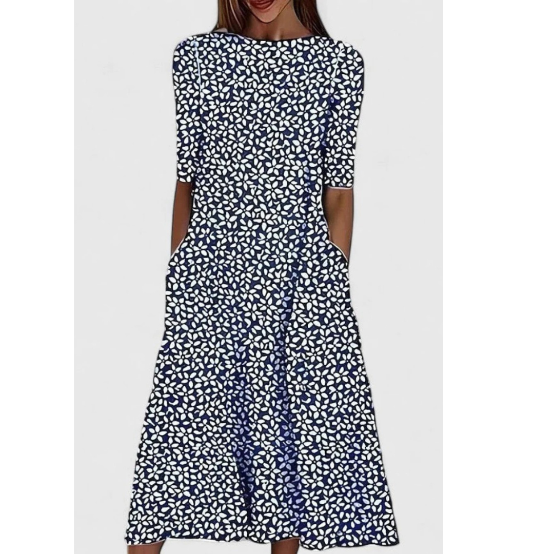 Tia | Damen Baumwoll Midikleid Mit Blumenmuster