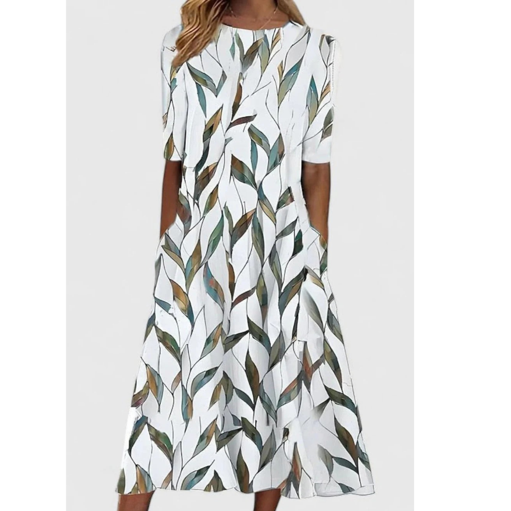 Tia | Damen Baumwoll Midikleid Mit Blumenmuster