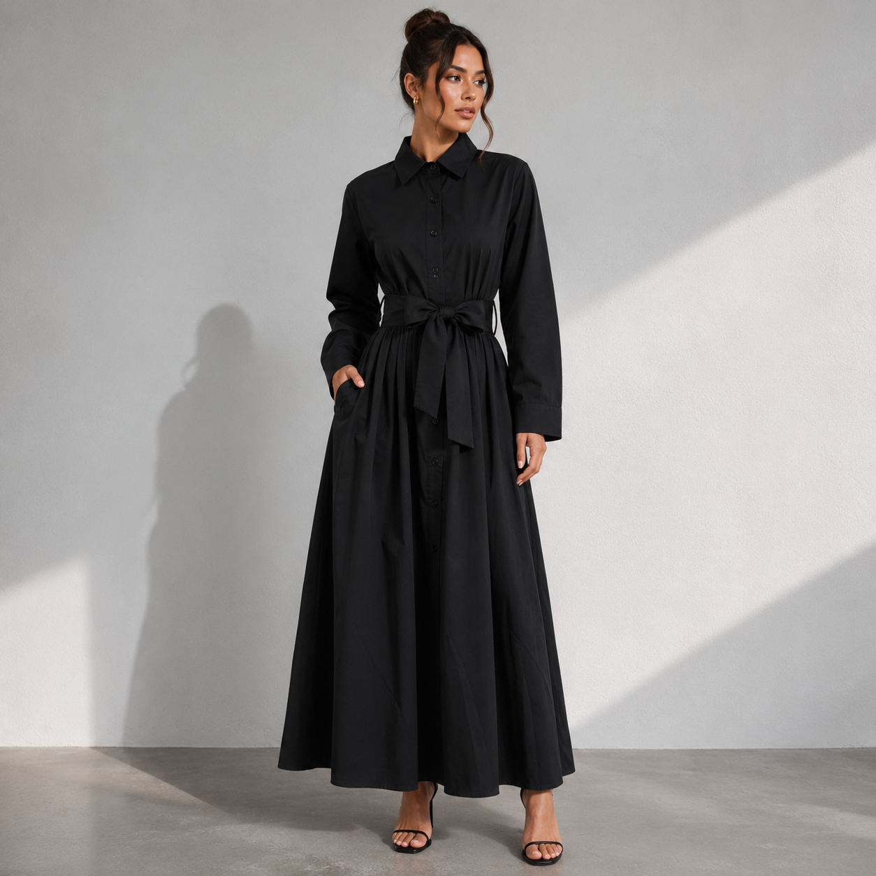 Tilda | Damen Stilvolles Maxi Hemdblusenkleid