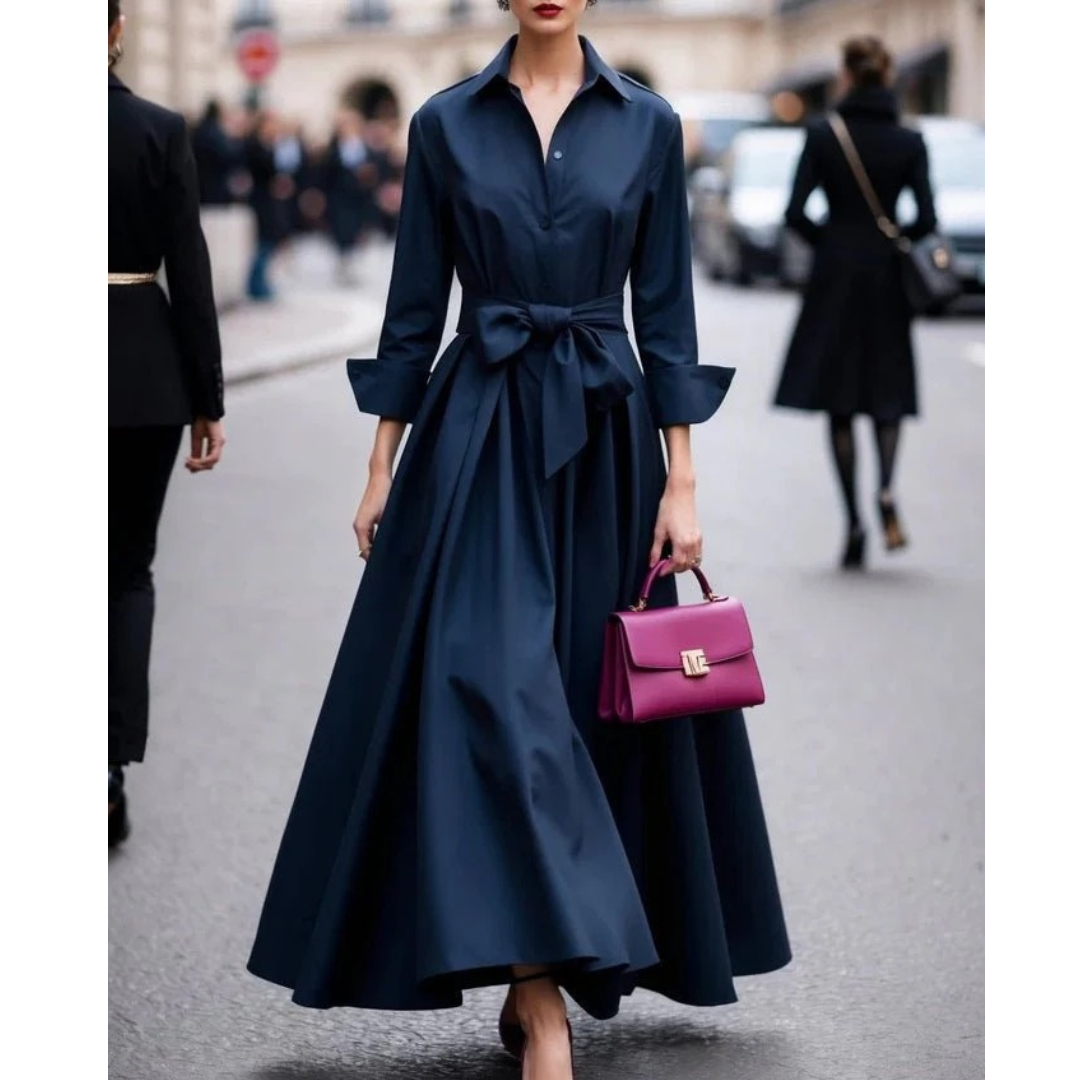 Tilda | Damen Stilvolles Maxi Hemdblusenkleid