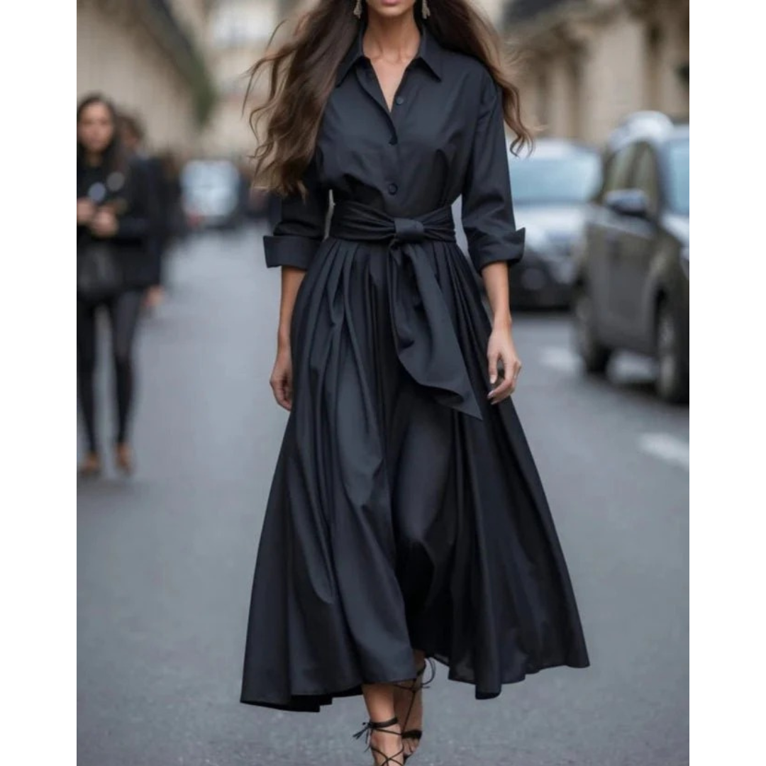 Tilda | Damen Stilvolles Maxi Hemdblusenkleid