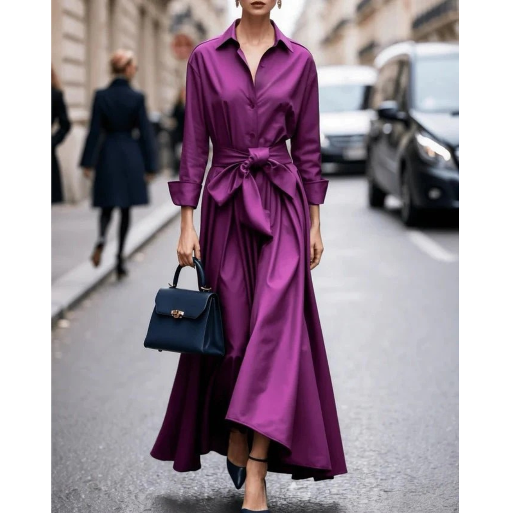 Tilda | Damen Stilvolles Maxi Hemdblusenkleid