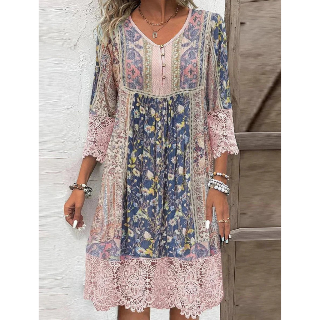 Trudi | Damen Boho Blumen Tunika Kleid