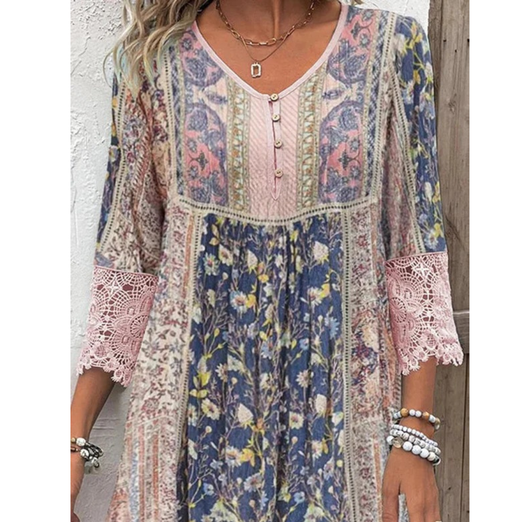 Trudi | Damen Boho Blumen Tunika Kleid