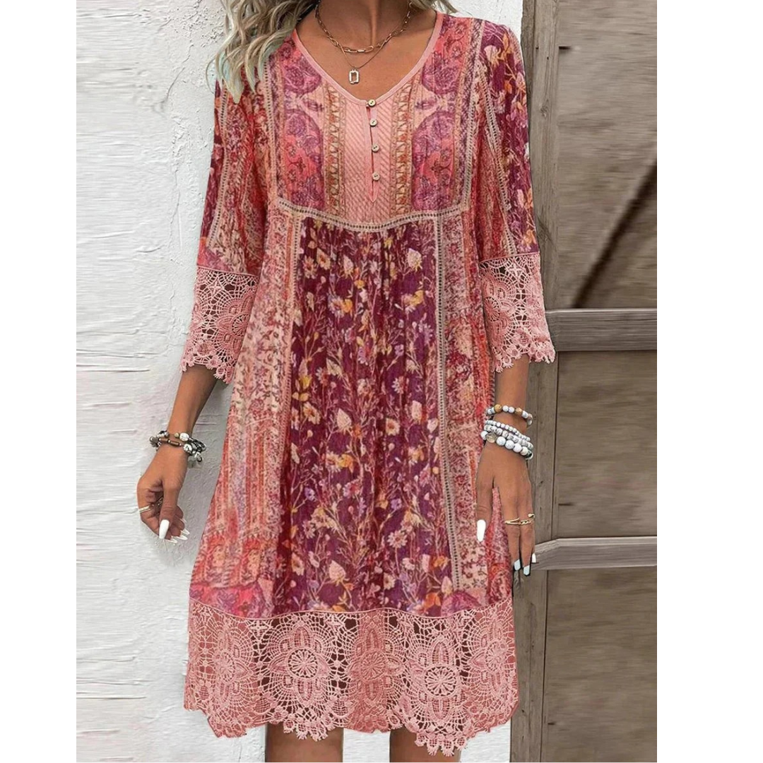 Trudi | Damen Boho Blumen Tunika Kleid