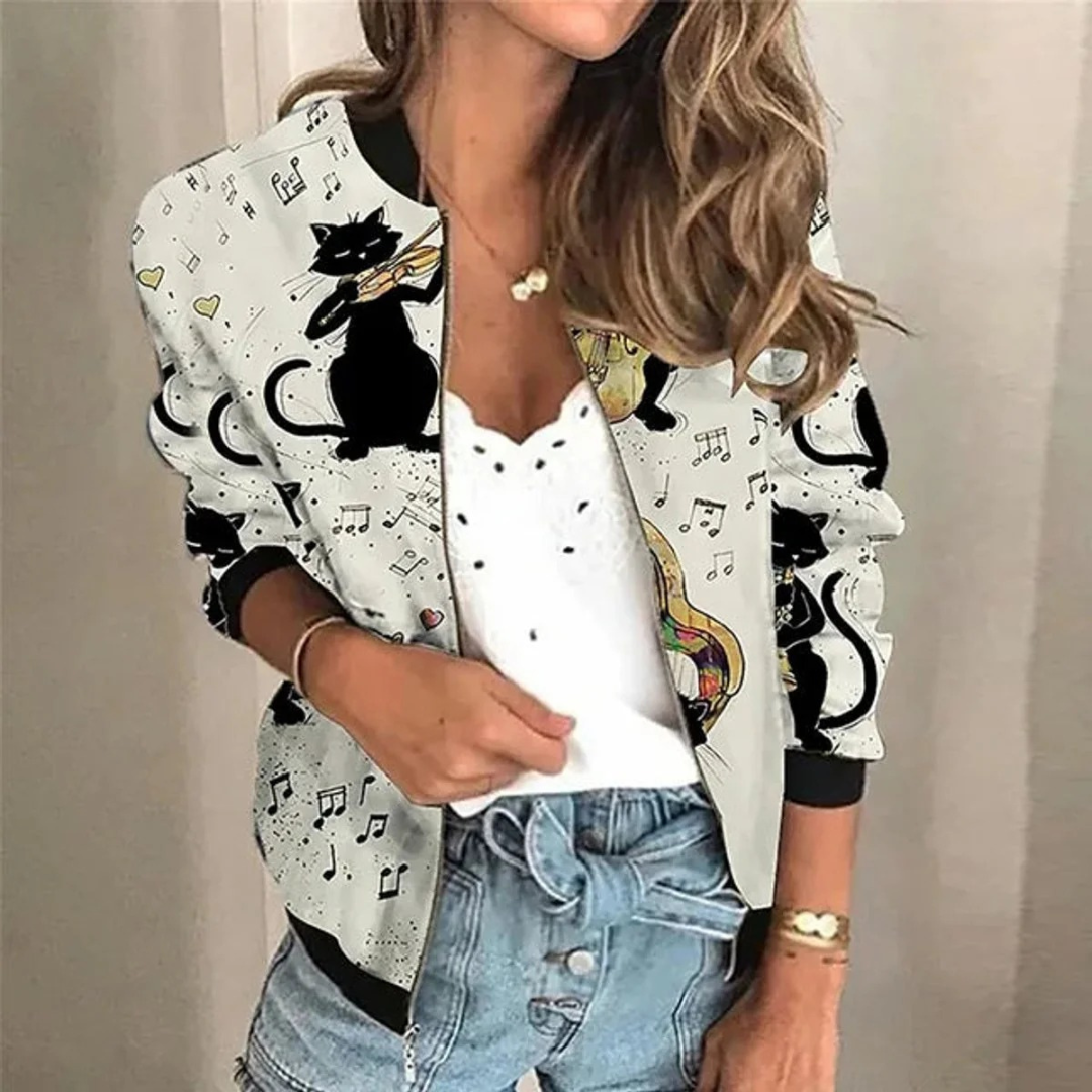 Ulrike | Damen Bomberjacke mit Reißverschluss, Blumenmuster und Besonderem Design