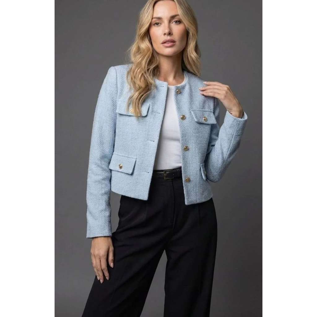 Ulrike | Damen Tweed Blazer mit goldenen Knöpfen und Taschen
