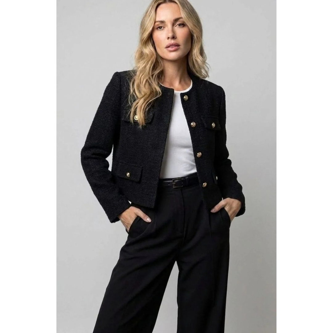 Ulrike | Damen Tweed Blazer mit goldenen Knöpfen und Taschen