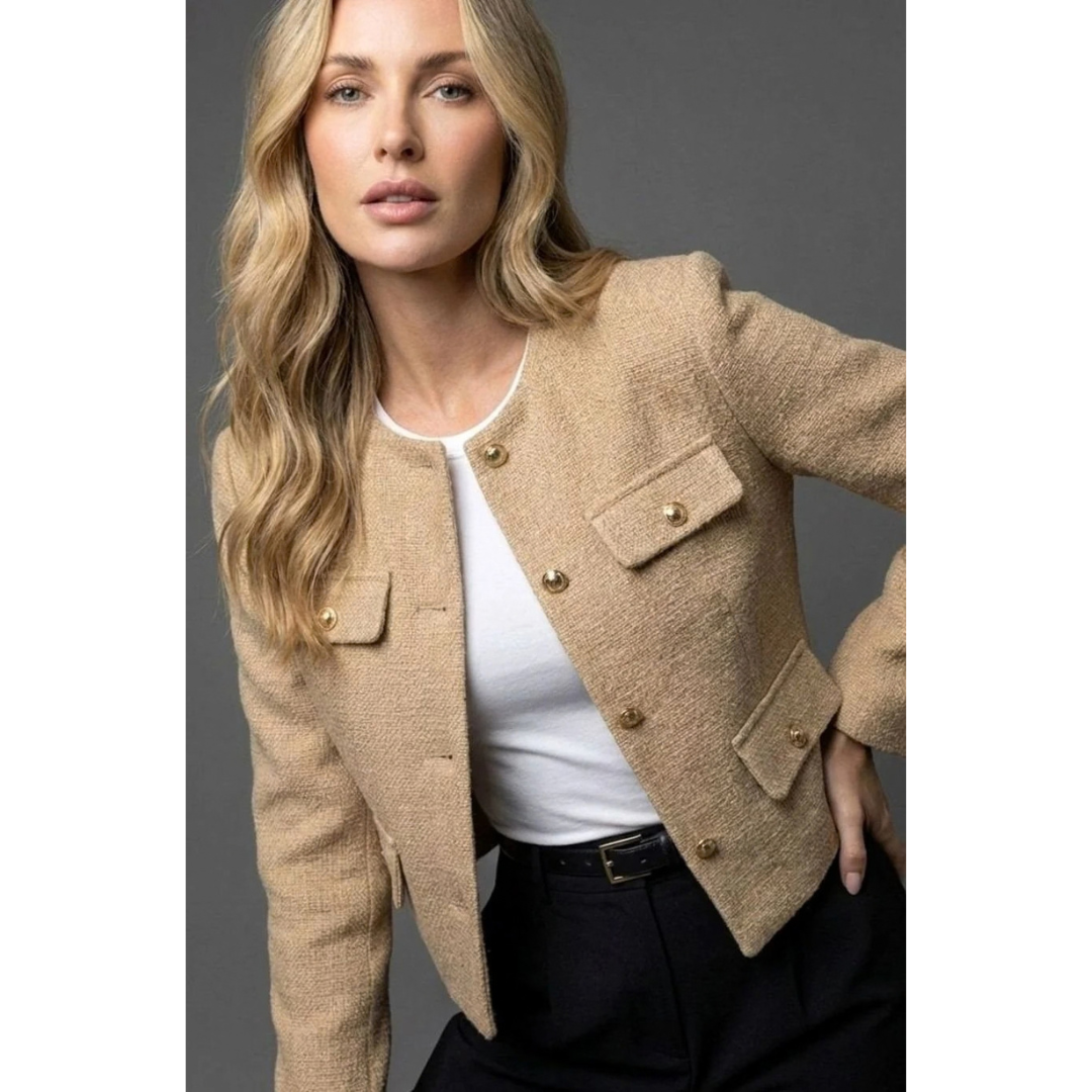 Ulrike | Damen Tweed Blazer mit goldenen Knöpfen und Taschen