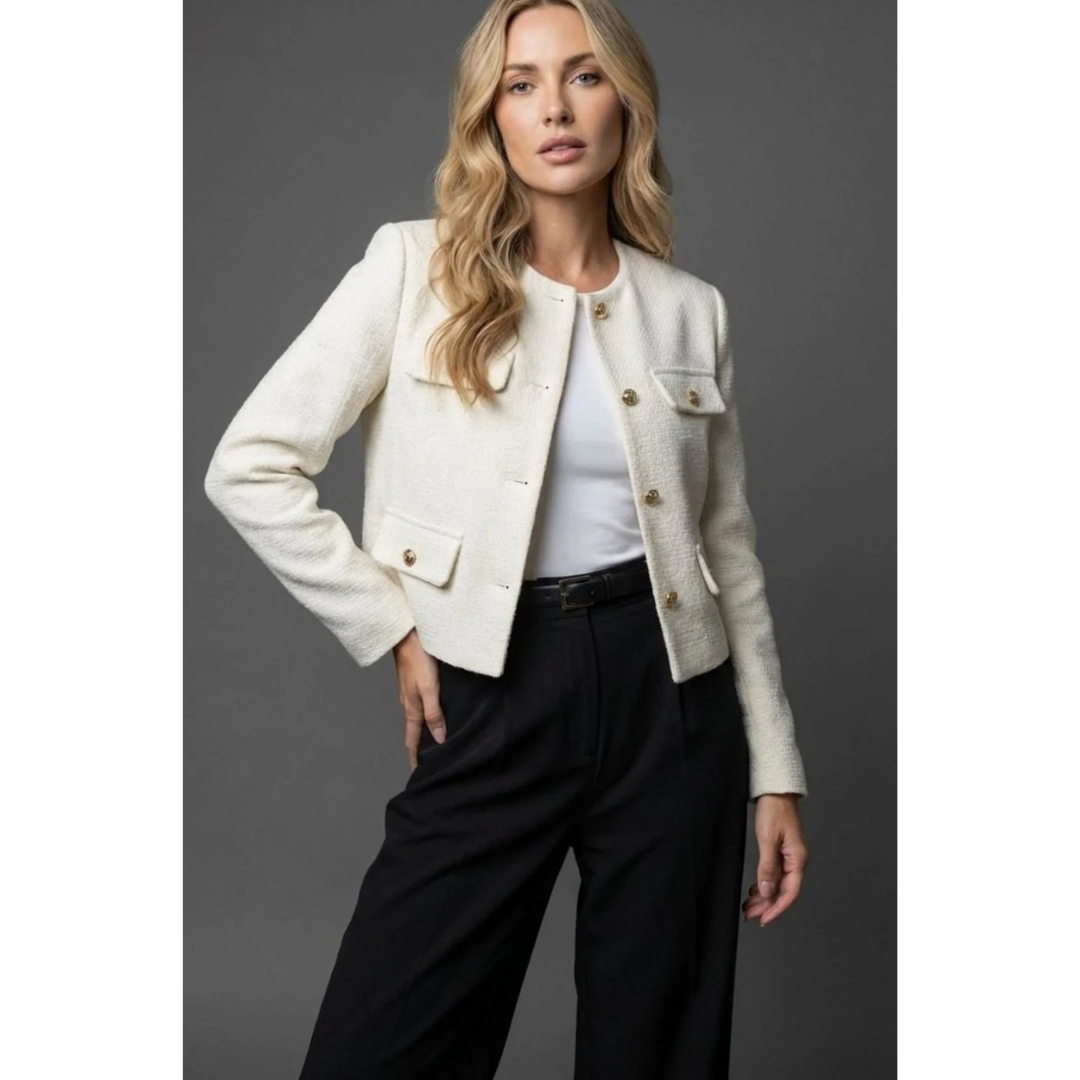 Ulrike | Damen Tweed Blazer mit goldenen Knöpfen und Taschen