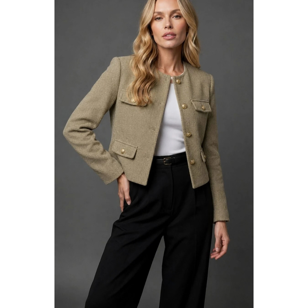 Ulrike | Damen Tweed Blazer mit goldenen Knöpfen und Taschen