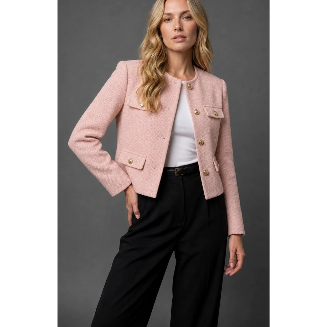 Ulrike | Damen Tweed Blazer mit goldenen Knöpfen und Taschen