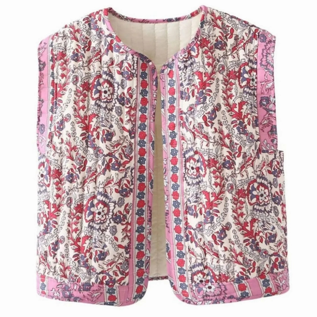 Ulrike | Damen Weste mit Blumenmuster und Knöpfen
