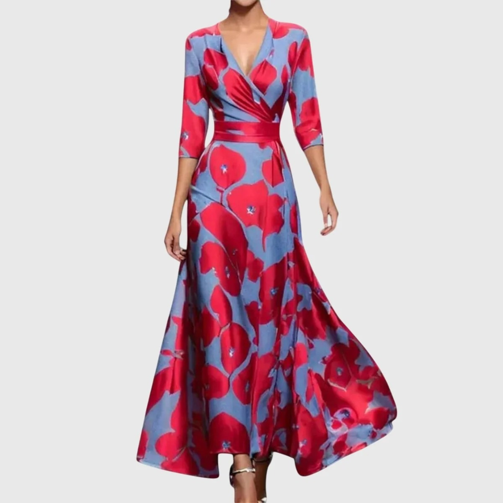 Valentina | Damen Maxi Wickelkleid mit V Ausschnitt und Muster