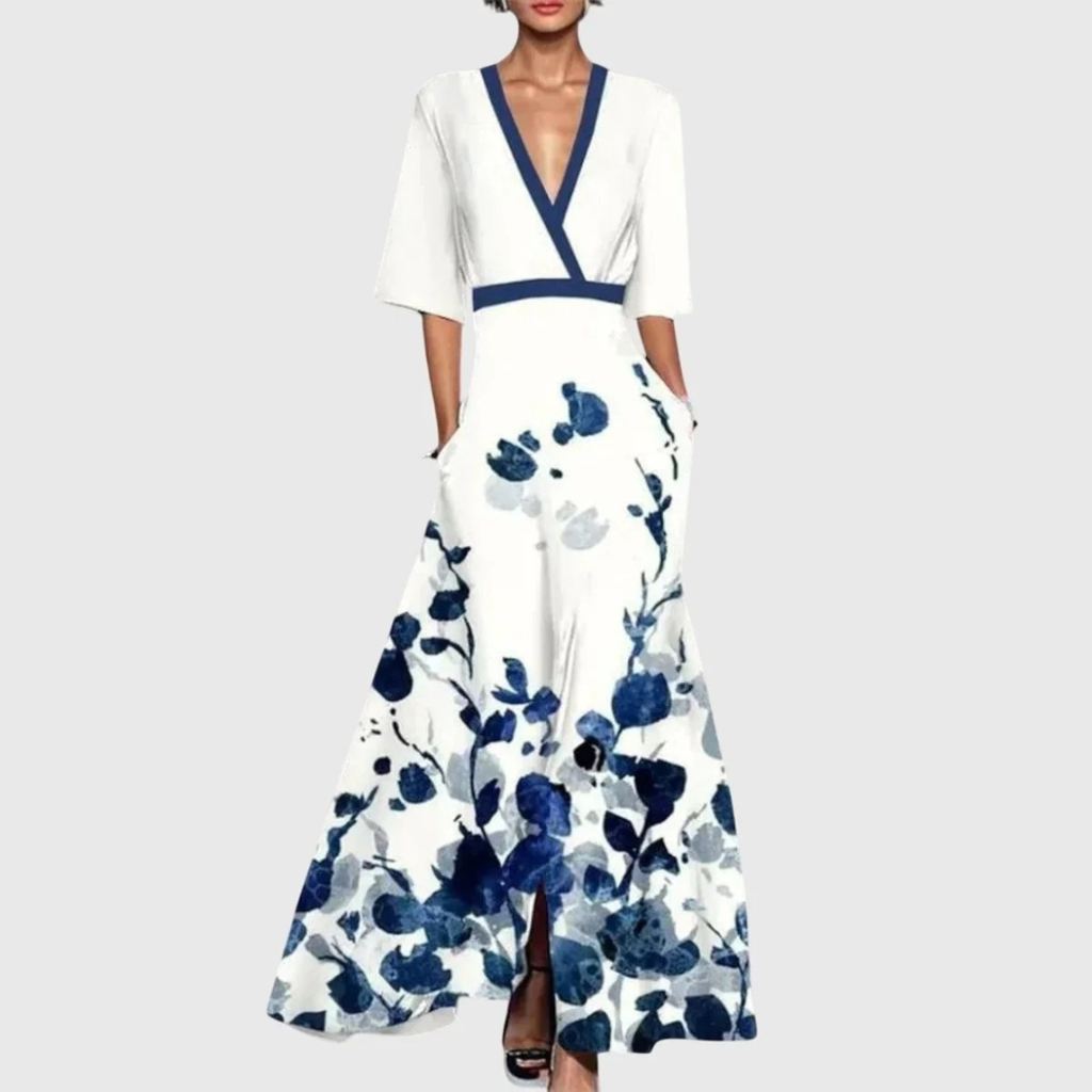 Valentina | Damen Maxi Wickelkleid mit V Ausschnitt und Muster