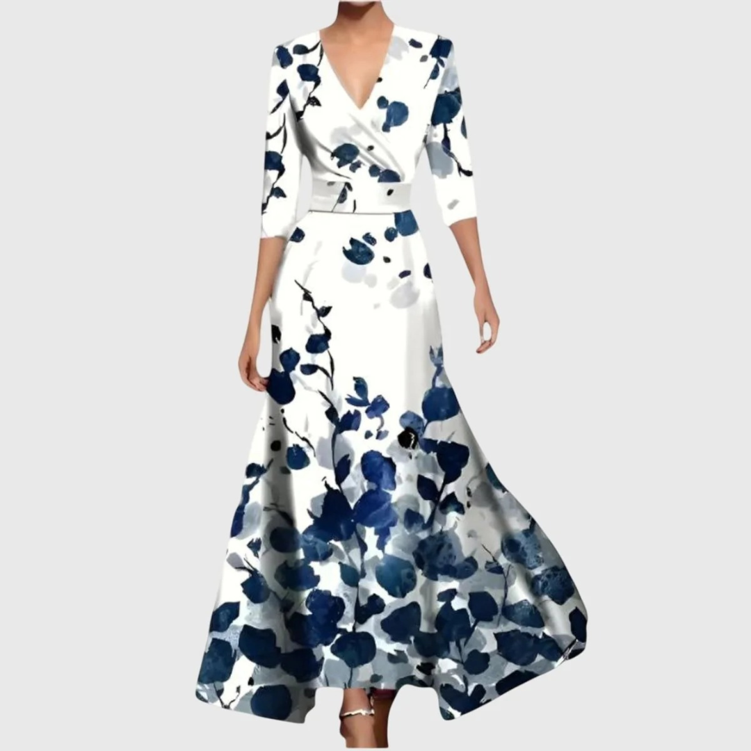 Valentina | Damen Maxi Wickelkleid mit V Ausschnitt und Muster