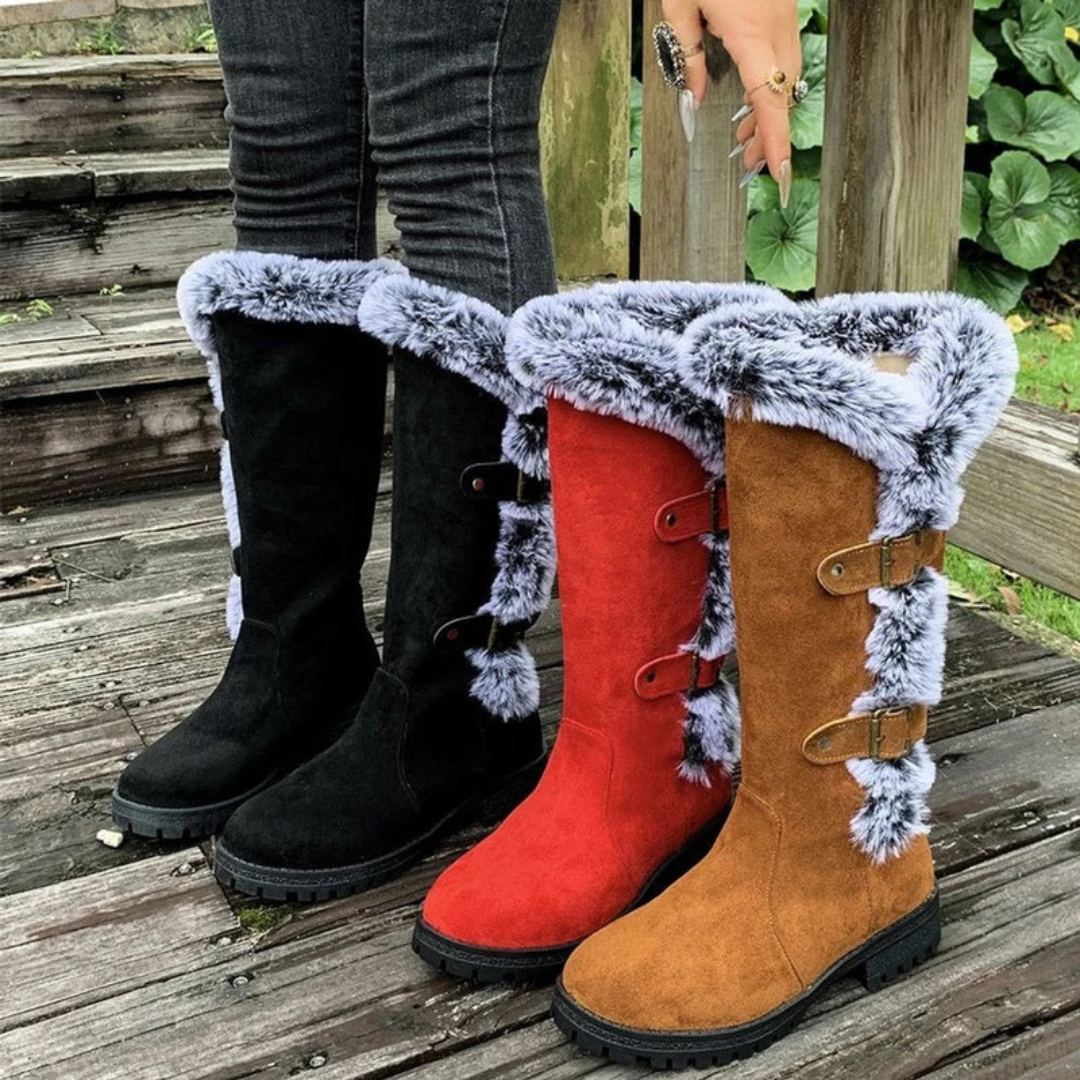 Valentina | Damen Orthopädische Gefütterte Stiefel mit Fell Detail und Schnallen