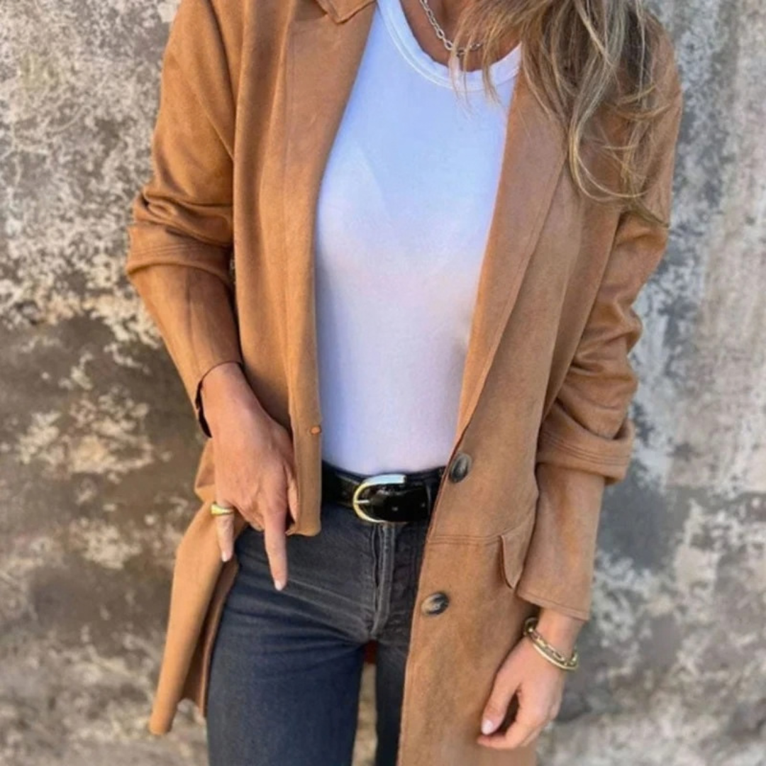 Valentina | Damen Übergangsjacke mit Revers und langem Design