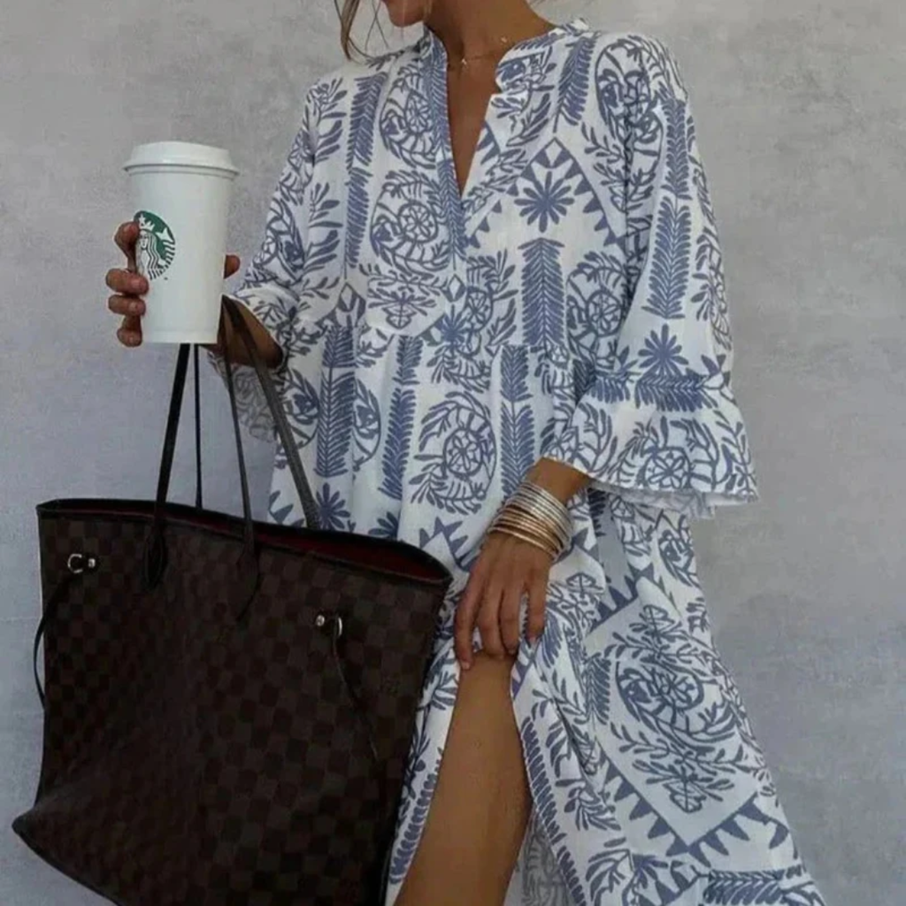 Valeria | Blau Damen Sommerkleid Mini Boho Print