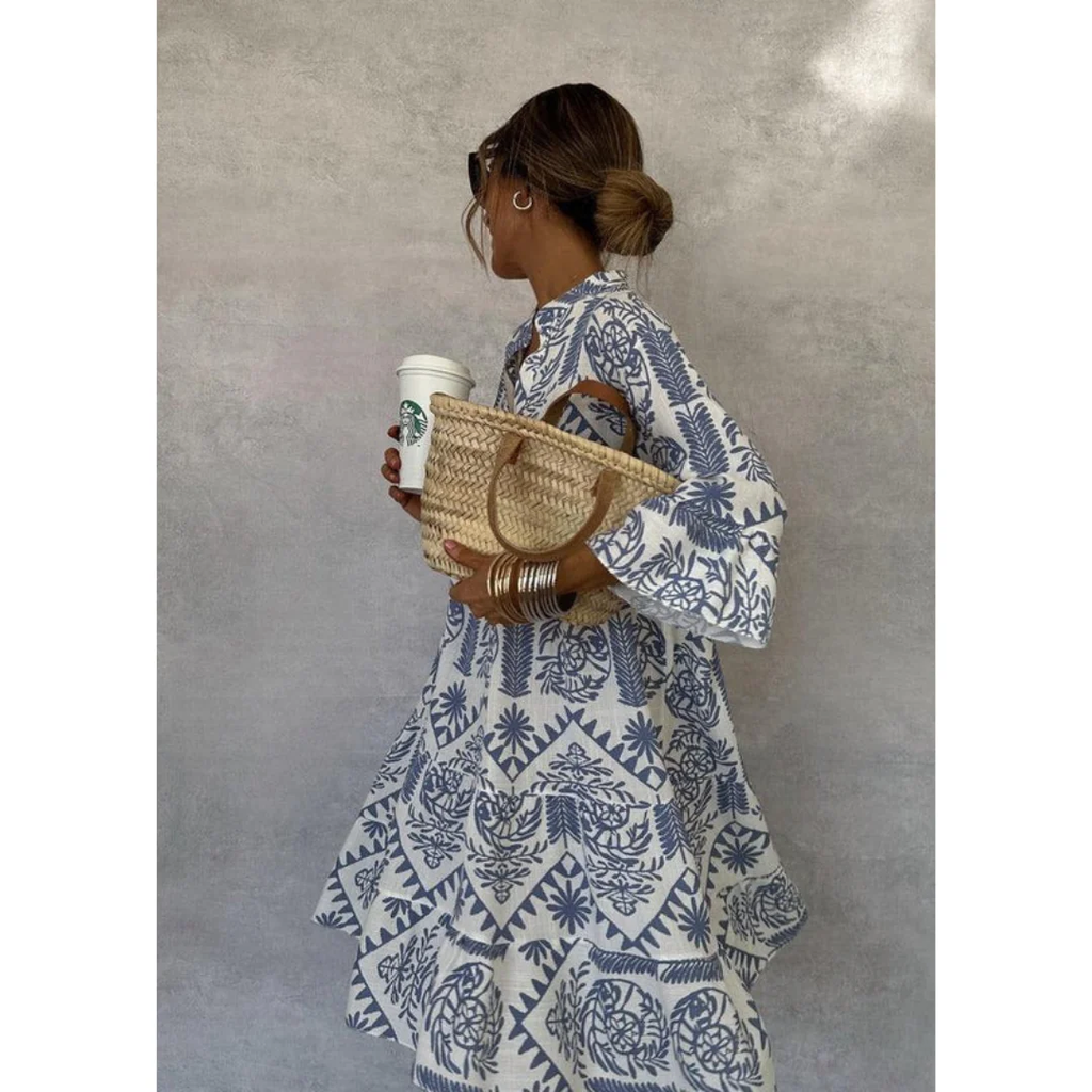 Valeria | Blau Damen Sommerkleid Mini Boho Print