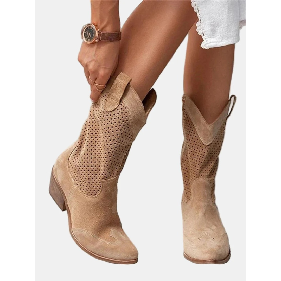 Valerie | Damen Orthopädische Stiefeletten im Western Stil mit Wildleder Optik und Absatz