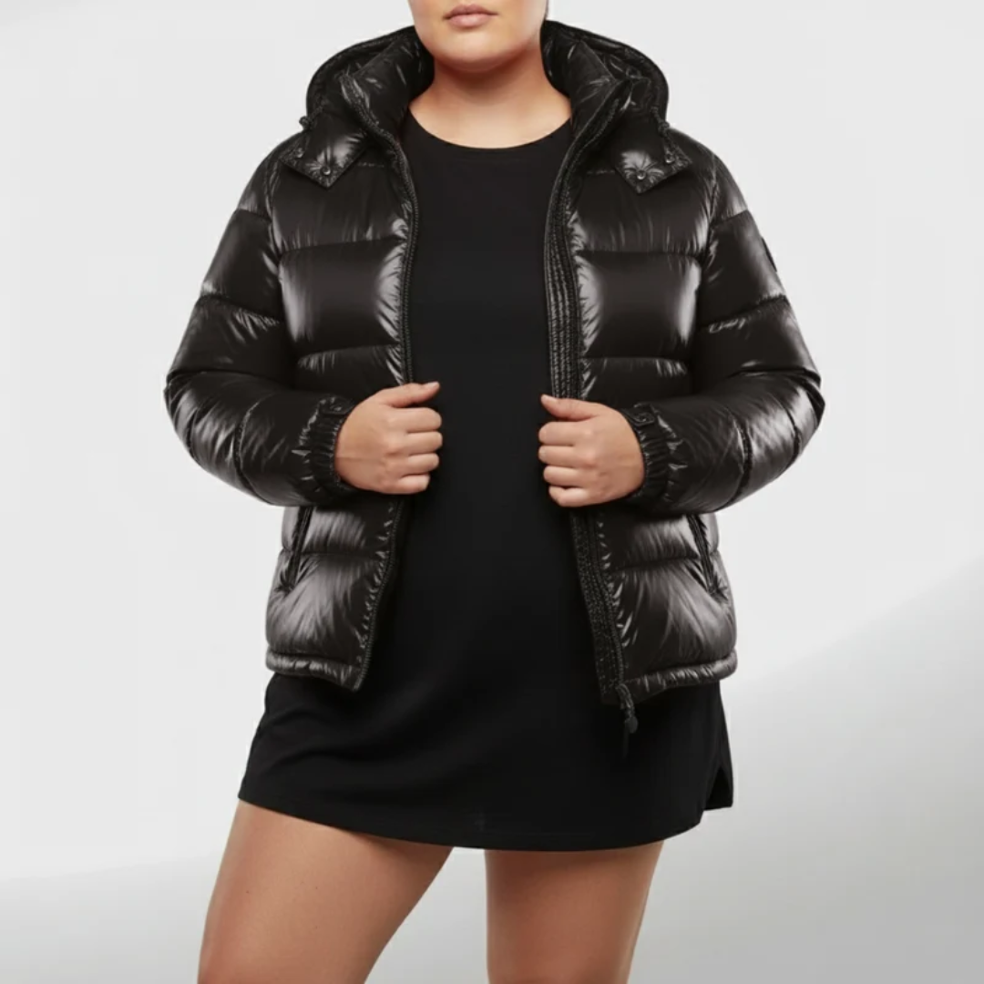 Valeska | Damen Puffer Winterjacke für Große Größen mit Kapuze, Taschen und Reißverschluss
