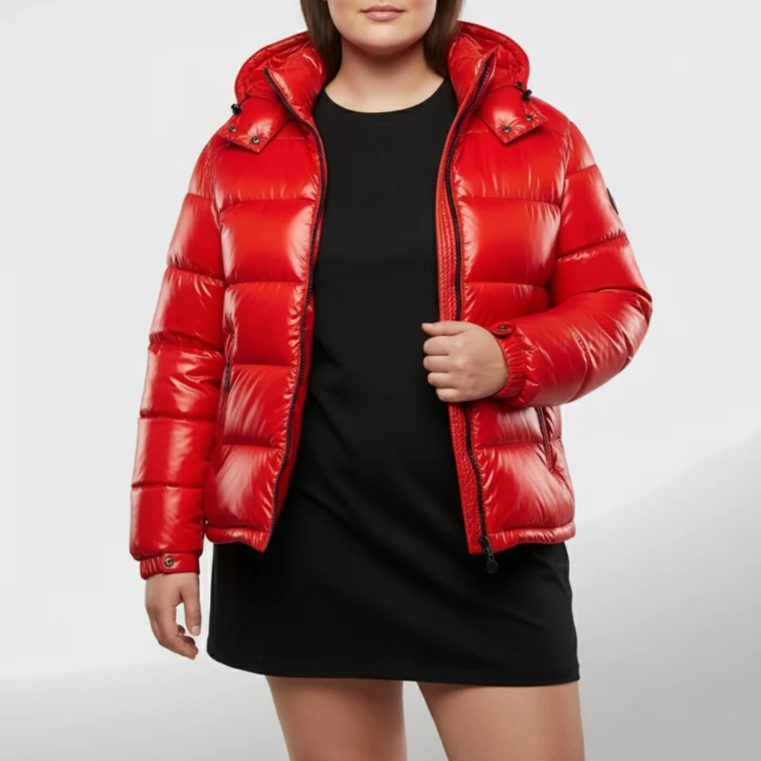 Valeska | Damen Puffer Winterjacke für Große Größen mit Kapuze, Taschen und Reißverschluss
