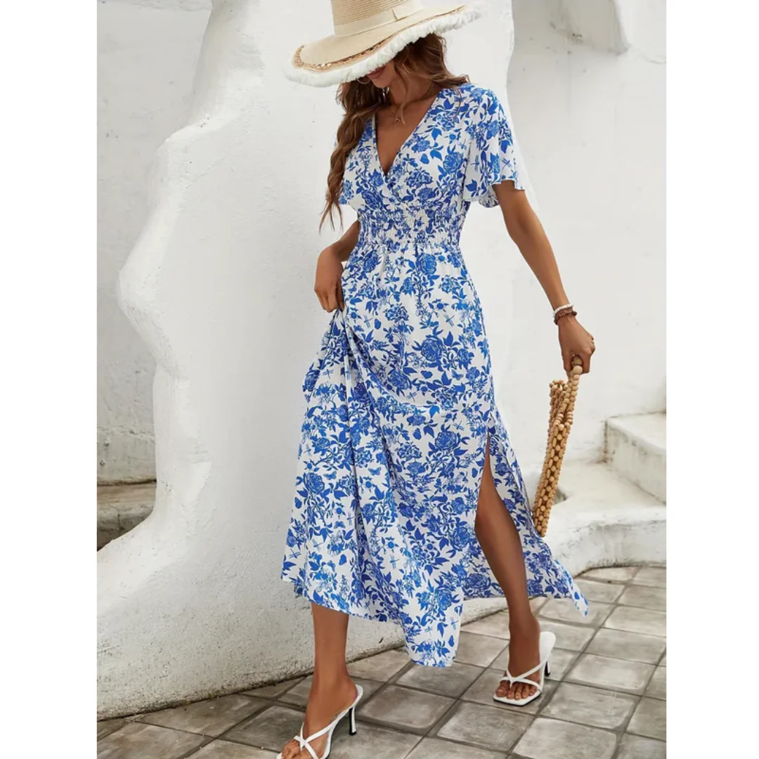 Velora | Blau Damen Modernes Sommerkleid Maxi Boho