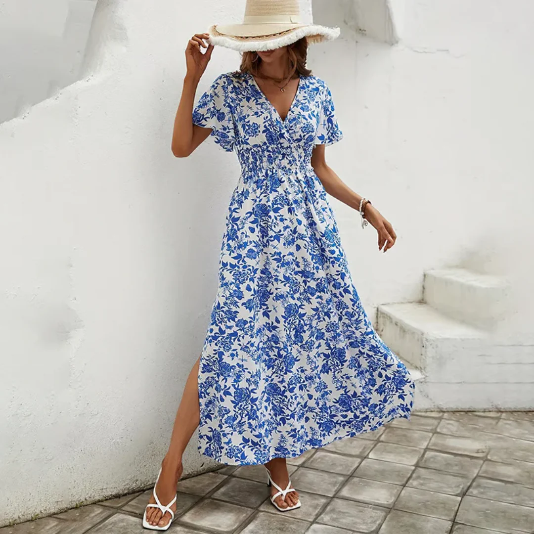 Velora | Blau Damen Modernes Sommerkleid Maxi Boho