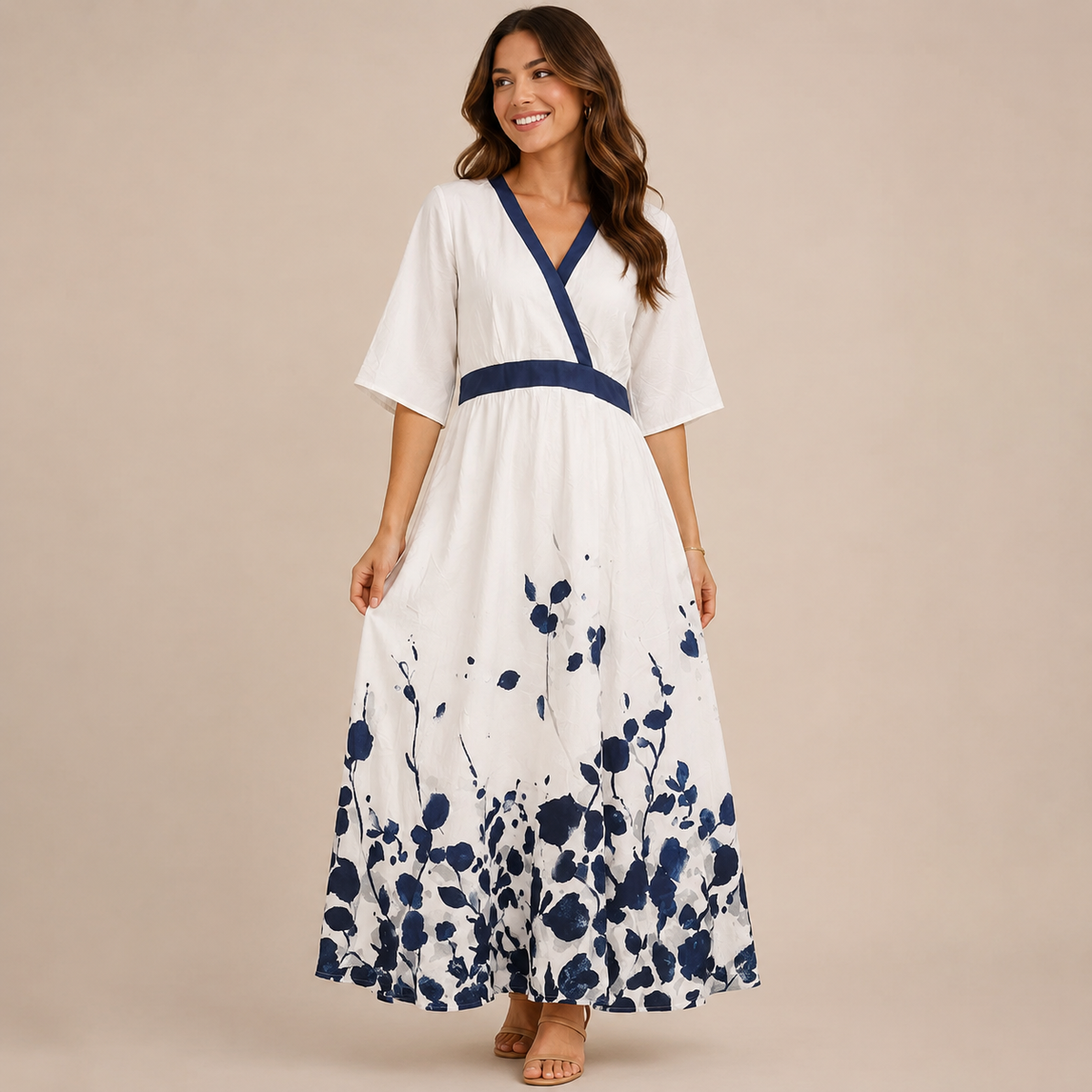 Vika | Damen Florale Maxi Abendkleid mit V-Ausschnitt