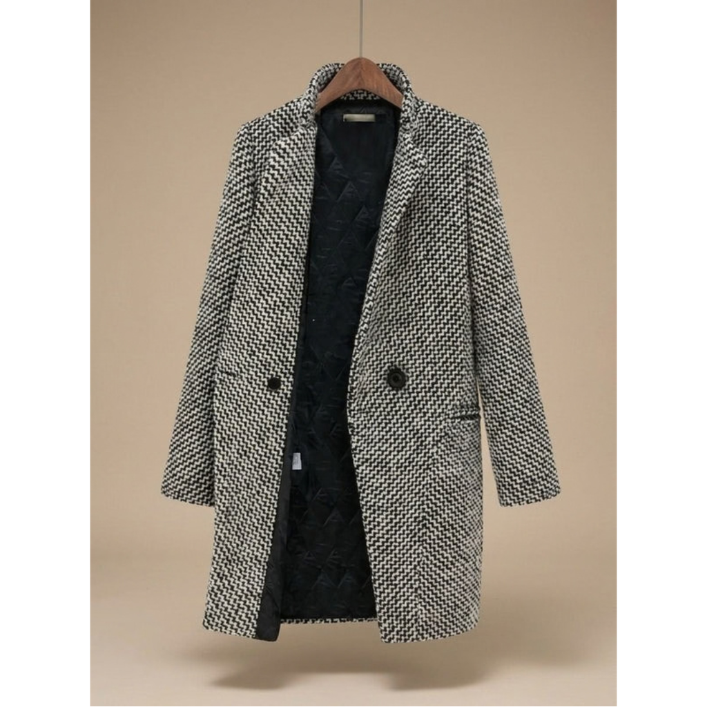 Viola | Damen Schwarzer Langer Wollmantel mit Knöpfen