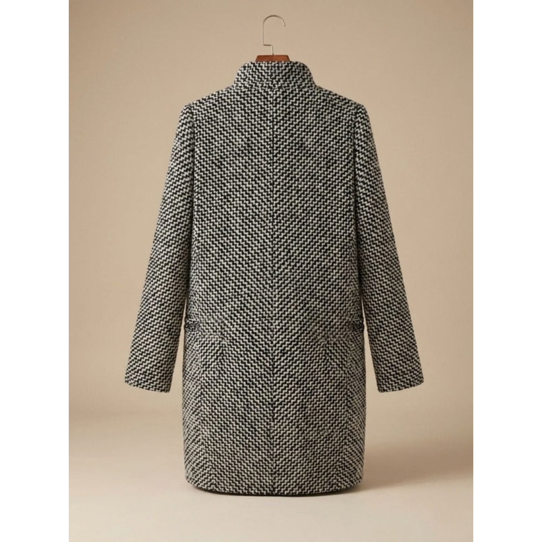 Viola | Damen Schwarzer Langer Wollmantel mit Knöpfen