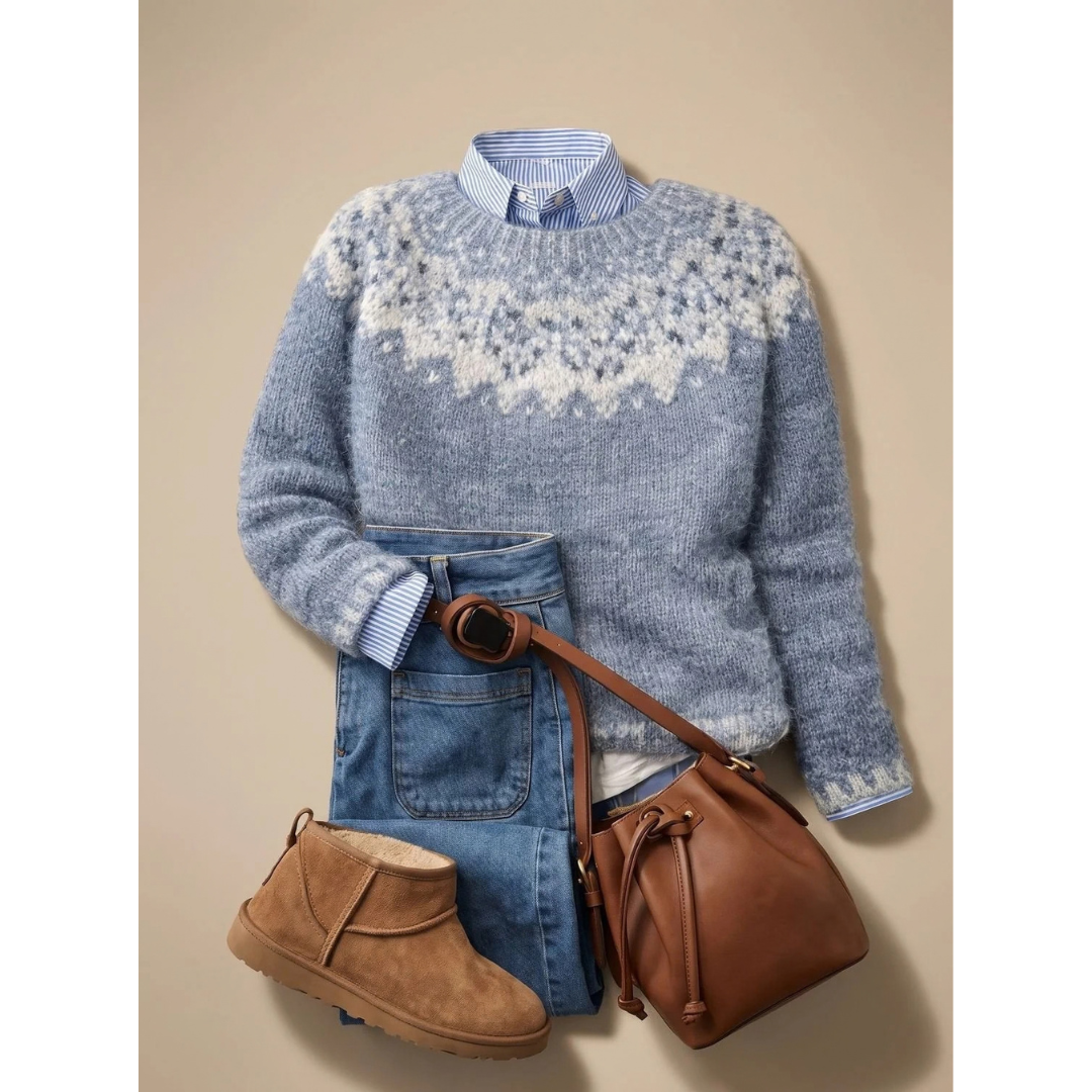 Viola | Damen Weihnachtspullover in Grau mit Muster und Langarm