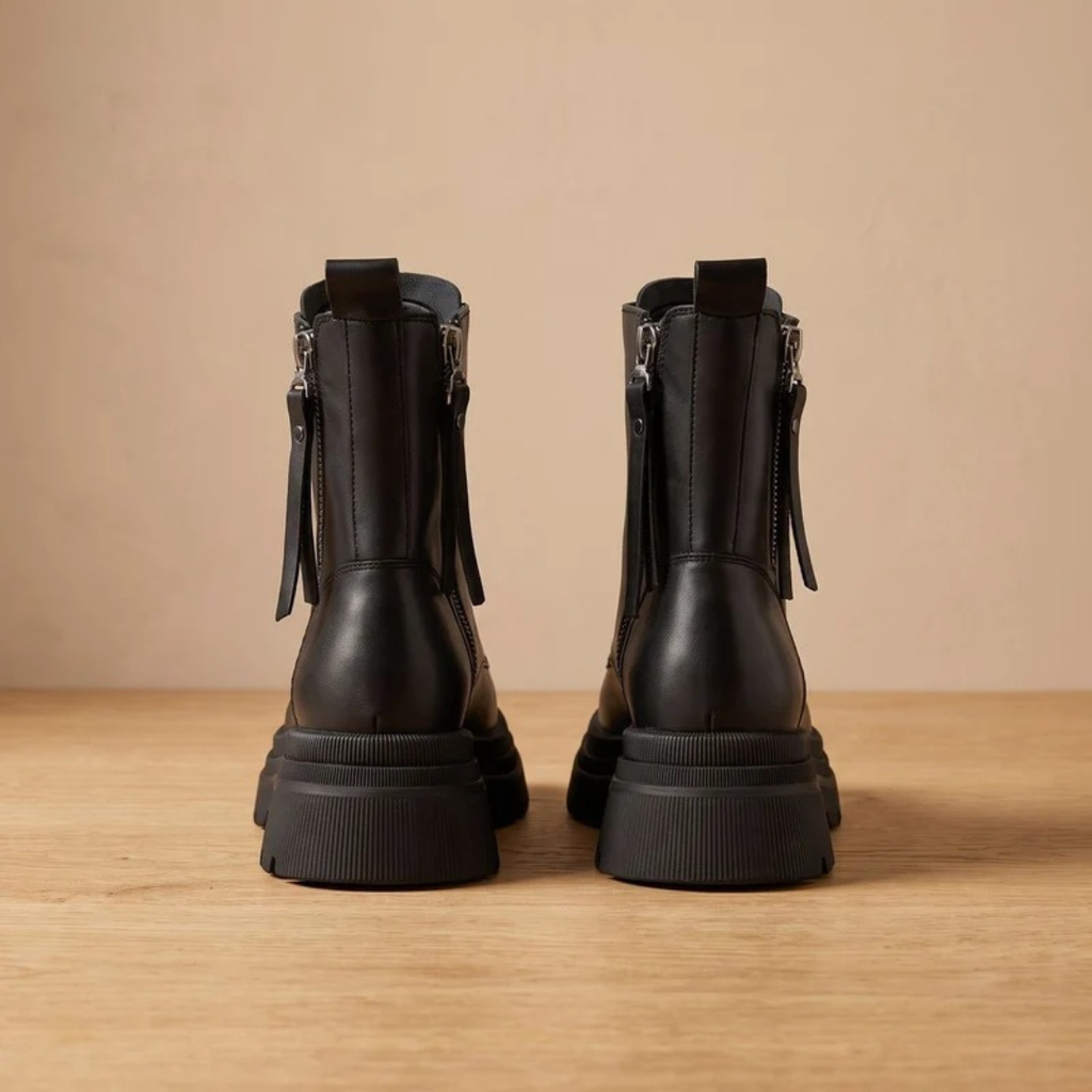 Vivian | Damen Schwarze Orthopädische Stiefel mit Reißverschluss und Chunky Sohle