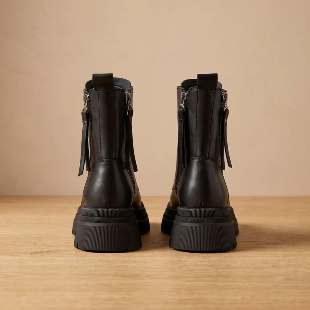 Vivian | Damen Schwarze Orthopädische Stiefel mit Reißverschluss und Chunky Sohle