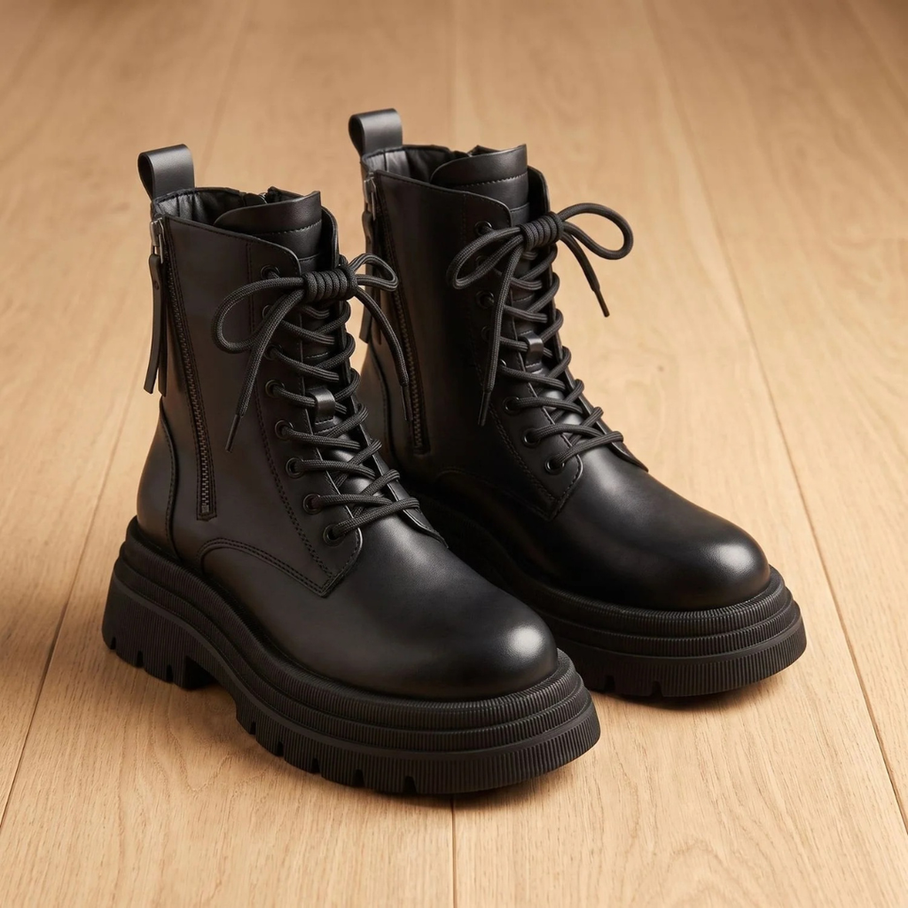 Vivian | Damen Schwarze Orthopädische Stiefel mit Reißverschluss und Chunky Sohle